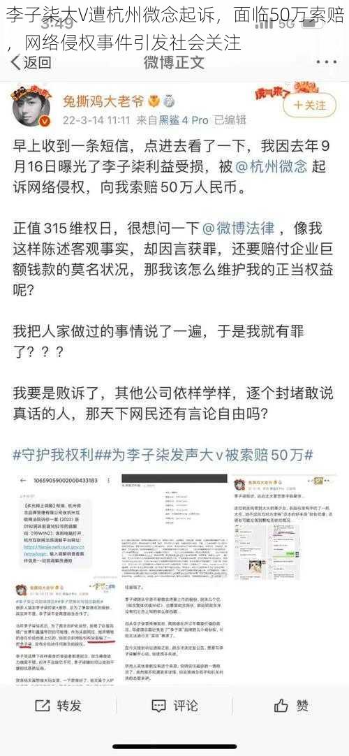 李子柒大V遭杭州微念起诉,面临50万索赔,网络侵权事件引发社会关注