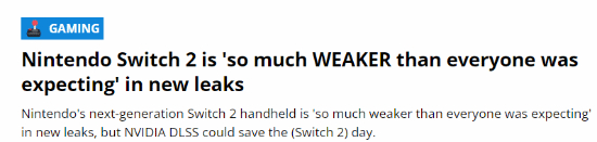 外媒认为Switch-2性能不如预期：只能靠DLSS技术拯救