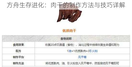 方舟生存进化：肉干的制作方法与技巧详解