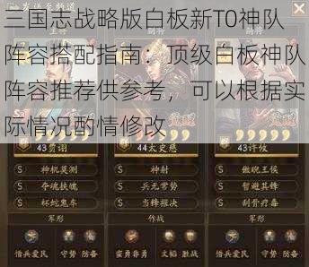 三国志战略版白板新T0神队阵容搭配指南:顶级白板神队阵容推荐供参考,可以根据实际情况酌情修改