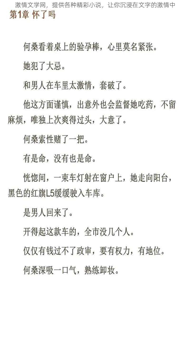 激情文学网,提供各种精彩小说,让你沉浸在文字的激情中