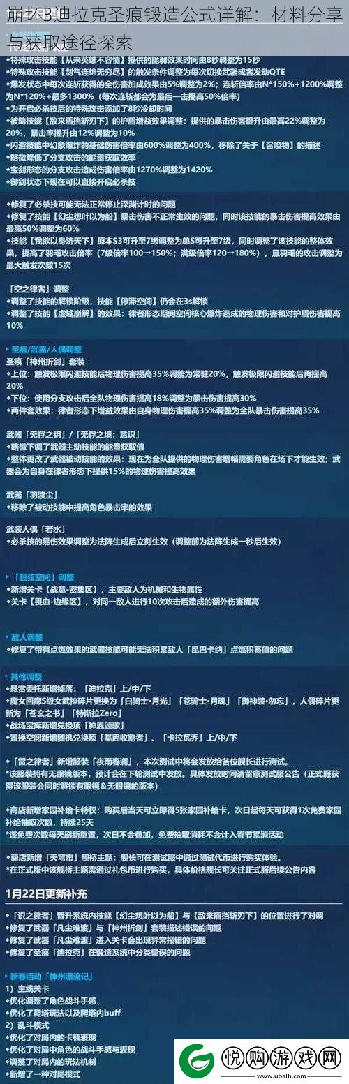 崩坏3迪拉克圣痕锻造公式详解：材料分享与获取途径探索